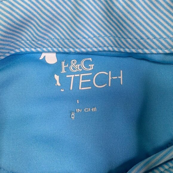 F&G Tech Mens Blue White Striped Masters Performance Golf Polo Shirt Size Large - Picture 10 of 13